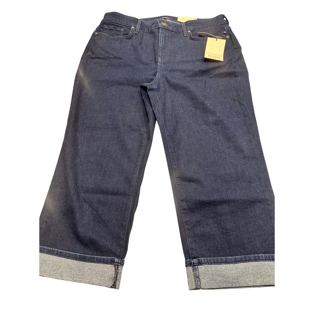 NYDJ Marilyn Crop Cuff Jeans Rinse Dark Wash Lift‎ Tuck MDNM2108 Mens 14 NEW